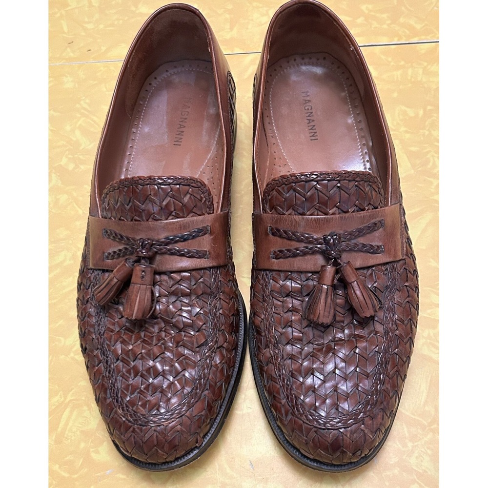MAGNANNI Leather Weave Tassel Loafers Sz 11 M Classic Hamptons Mens Old Money